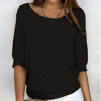 Carla | Wide Neck Knit Sweater with Sleeves