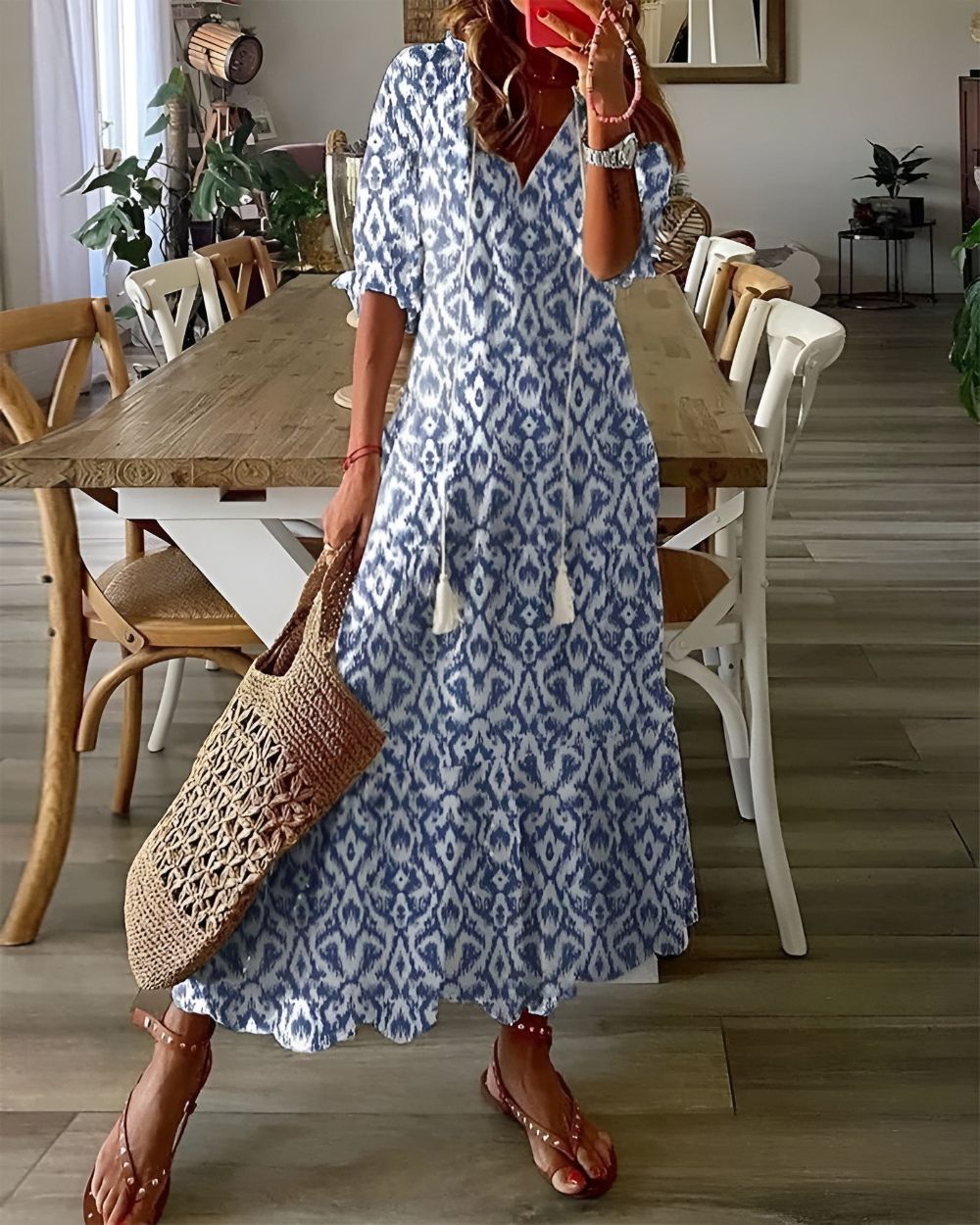 Celina | Elegant Free-Spirited Boho Beach Dress with Tassel Details