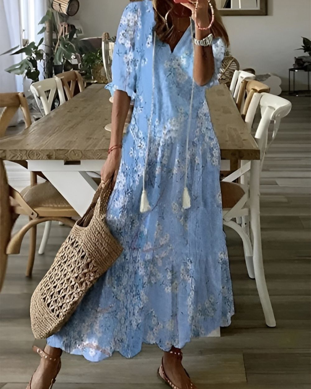 Celina | Elegant Free-Spirited Boho Beach Dress with Tassel Details