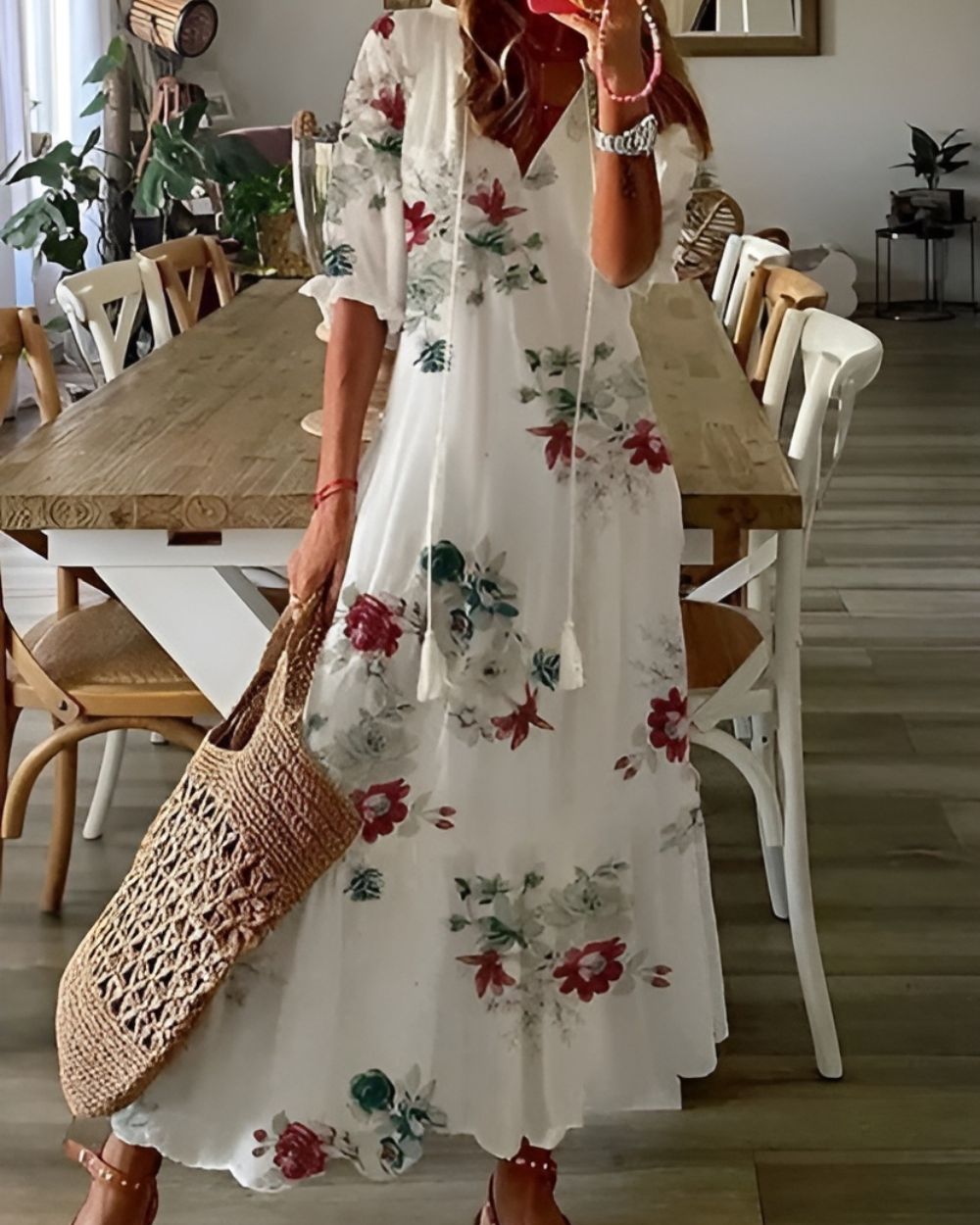 Celina | Elegant Free-Spirited Boho Beach Dress with Tassel Details