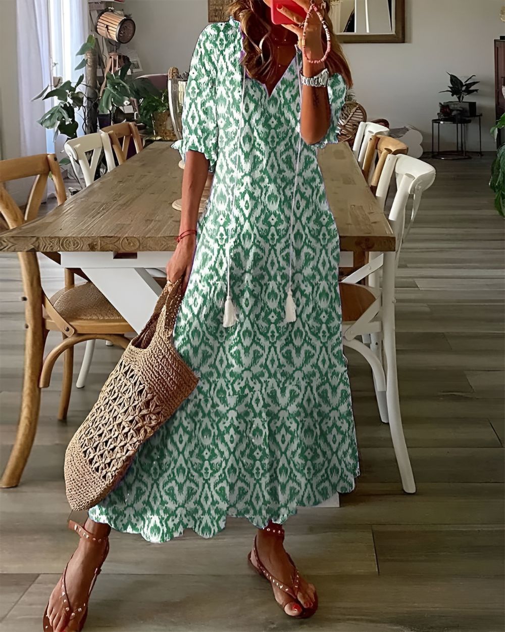 Celina | Elegant Free-Spirited Boho Beach Dress with Tassel Details