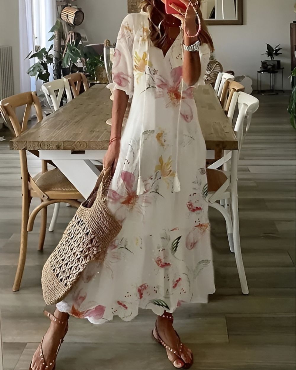 Celina | Elegant Free-Spirited Boho Beach Dress with Tassel Details