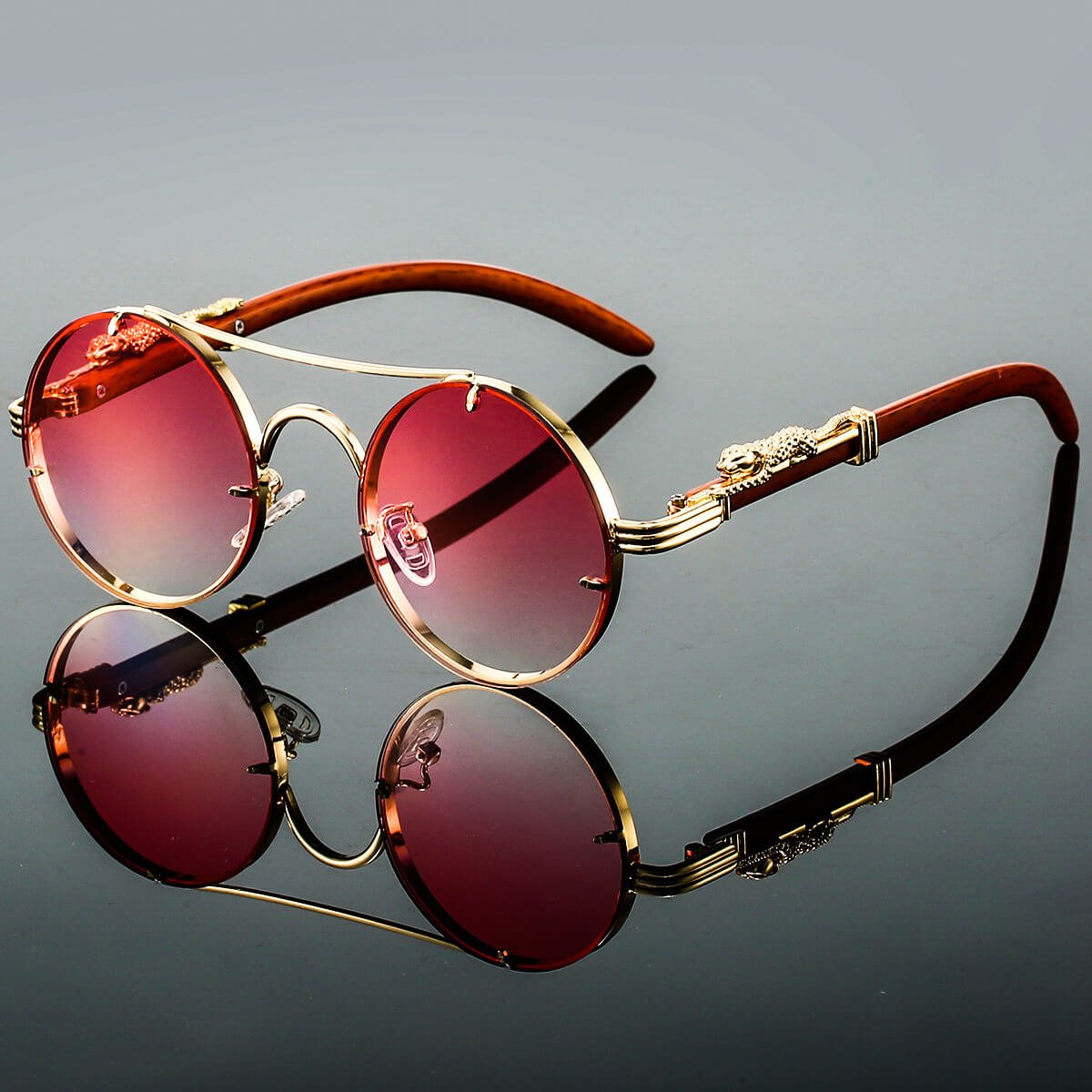 Renly | Retro Round Polarized Sunglasses with Gold Double-Beam Frames