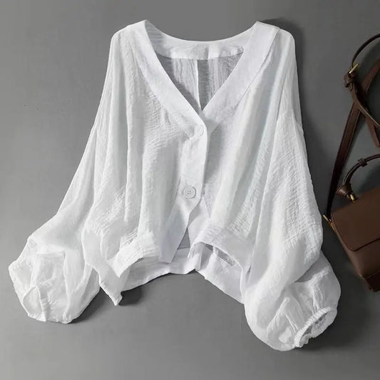Eliana | Airy Flowing Cotton-Linen Shirt Thin Sleeved Blouse with Buttons