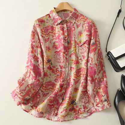 Amanda | Breezy Floral Button-Down Linen Shirt for Everyday