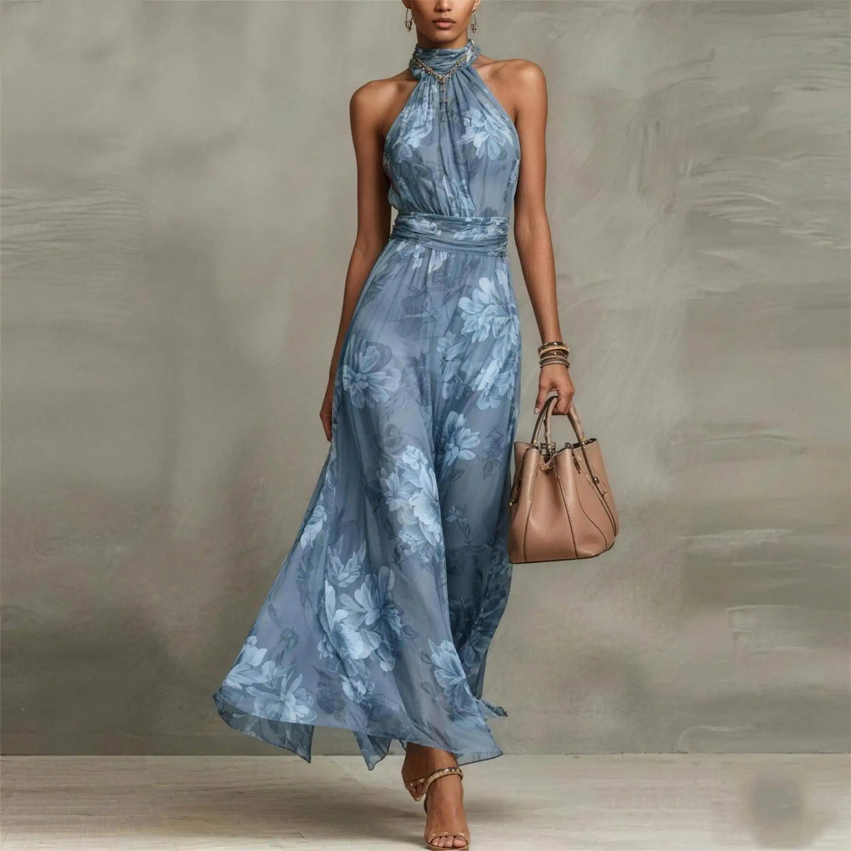 Nat | Floral Airy Sleeveless Maxi Wedding Guest Dress