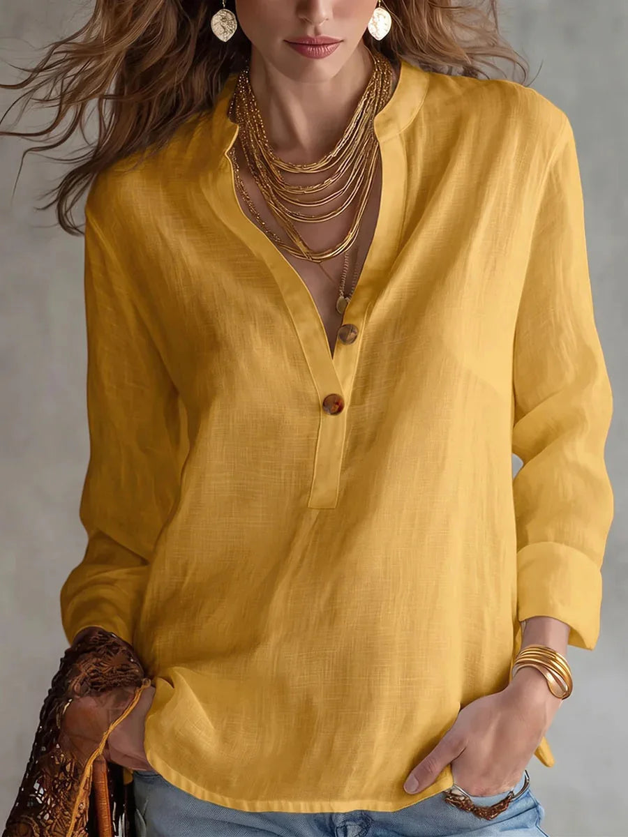 Aubrey | Classy Breathable Linen Blend Blouse with Buttons and Sleeves