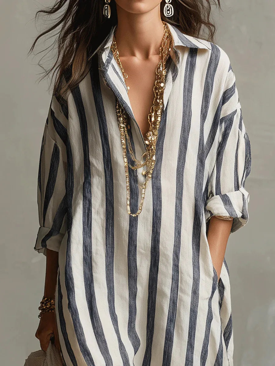 Amaris | Long Shirt Linen Dress with Buttons and Pockets