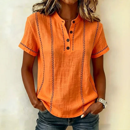 Heidi | Elegant V Neck Blouse with Short Sleeves and Buttons