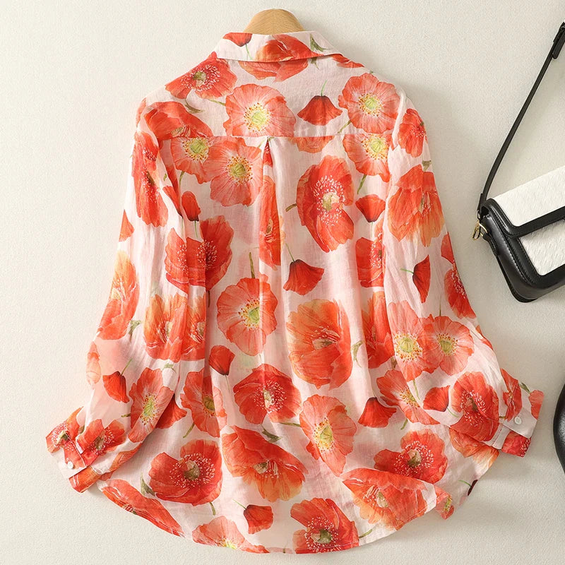Amanda | Breezy Floral Button-Down Linen Shirt for Everyday