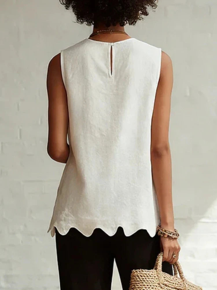 Aubrielle | Elegant Flowy Sleeveless Blouse Top with Irregular Hem