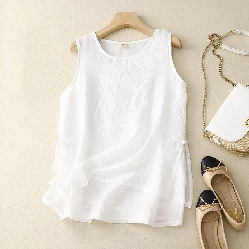 Sofia | Relaxed Double Layer Sleeveless Tank Top in Cotton-Linen Blend