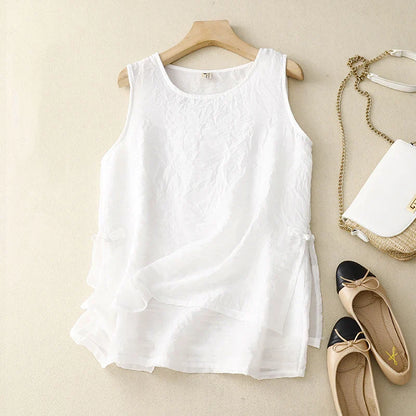 Sofia | Relaxed Double Layer Sleeveless Tank Top in Cotton-Linen Blend