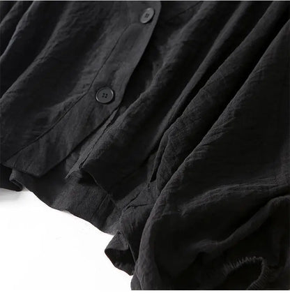 Eliana | Airy Flowing Cotton-Linen Shirt Thin Sleeved Blouse with Buttons