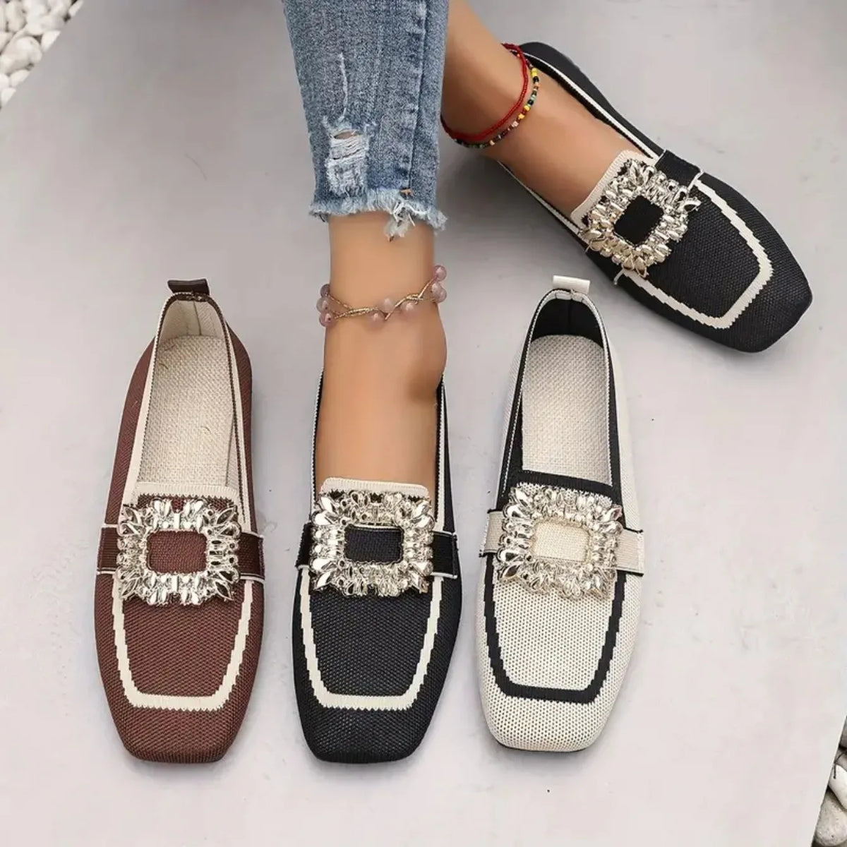 Siena | Breathable Comfy Knit Slip-On Loafers with Square Toe