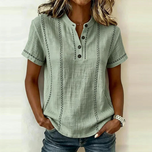 Heidi | Elegant V Neck Blouse with Short Sleeves and Buttons