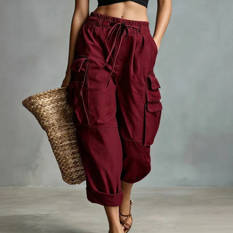 Quinn | Relaxed Wide Leg Cargo Pants with Drawstring Waist
