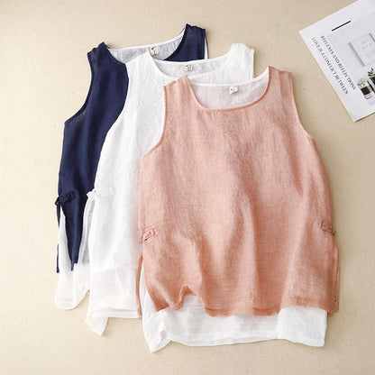 Sofia | Relaxed Double Layer Sleeveless Tank Top in Cotton-Linen Blend