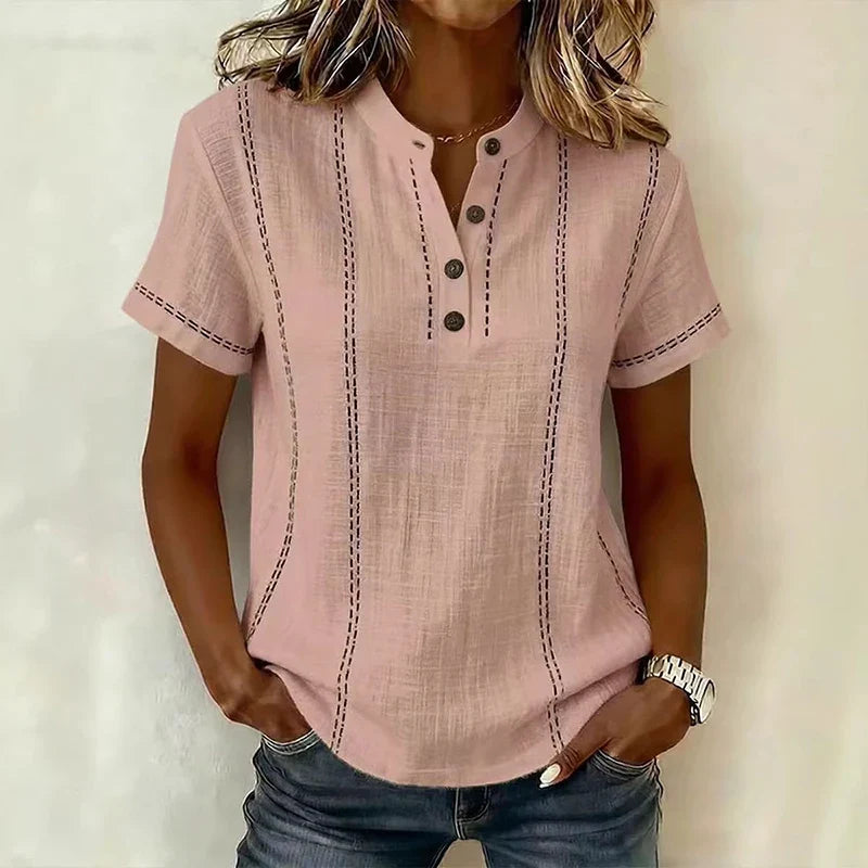 Heidi | Elegant V Neck Blouse with Short Sleeves and Buttons
