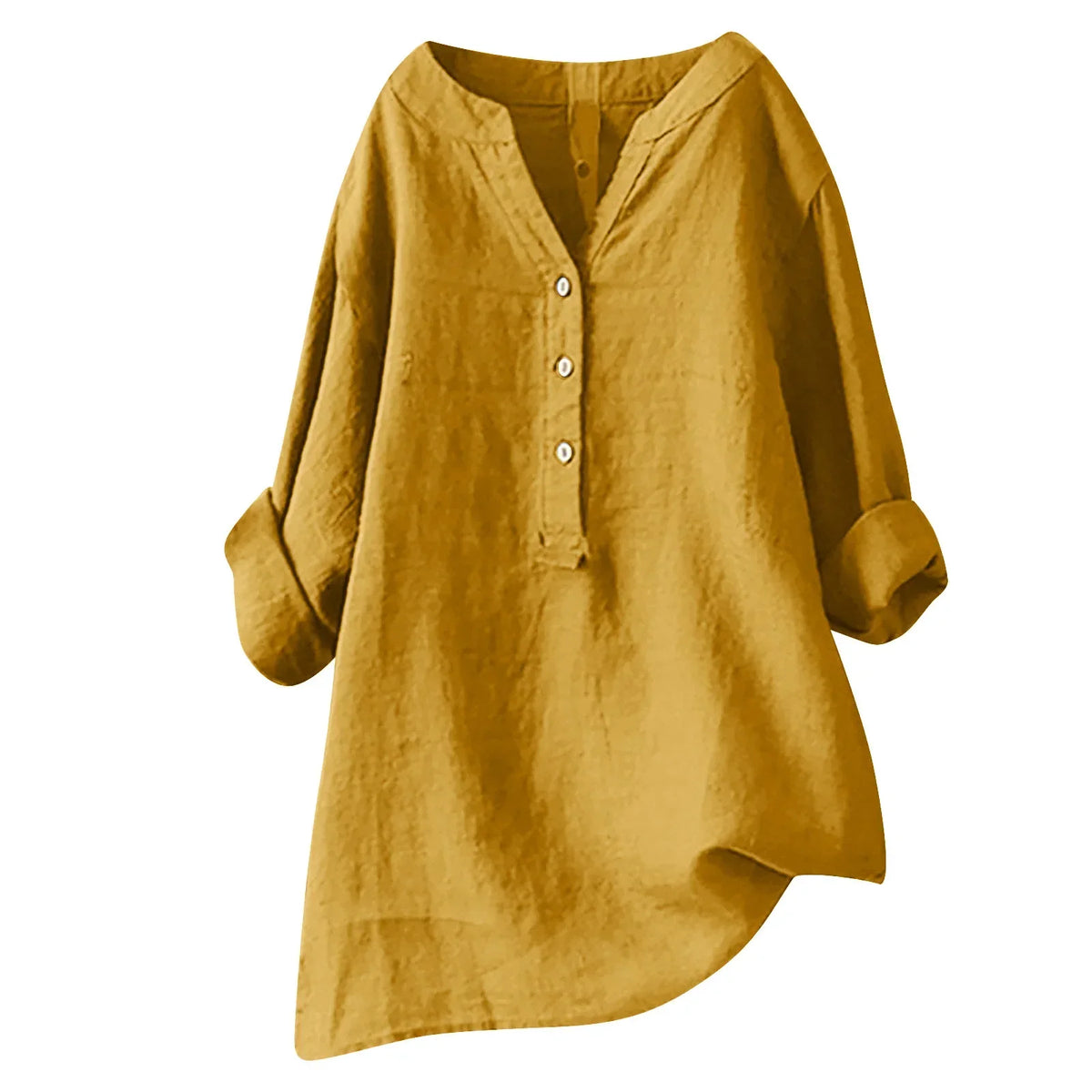 Amara | Women's Breezy Cotton-Linen Tunic-Top Shirt with V Neck and Buttons