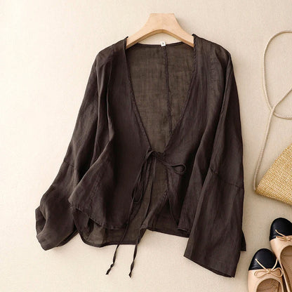 Amelia | Relaxed Cotton Wrap Top with Sleeves and Tie Front
