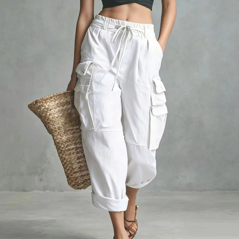 Quinn | Relaxed Wide Leg Cargo Pants with Drawstring Waist
