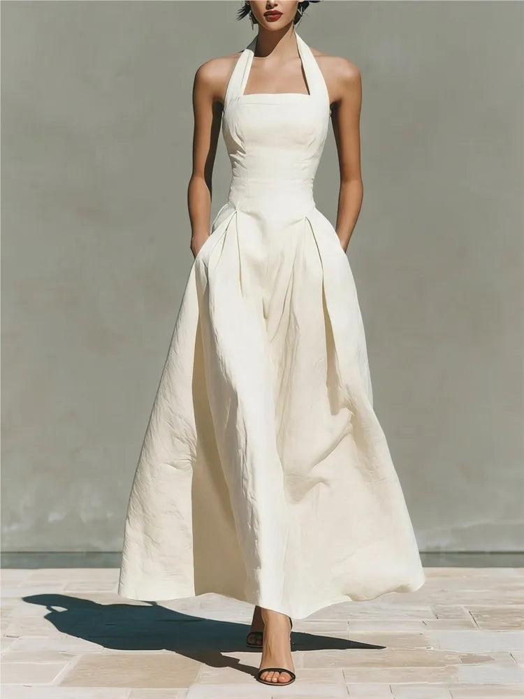 Monroe | Elegant Flowy Sleeveless Halter Maxi Dress for Summer
