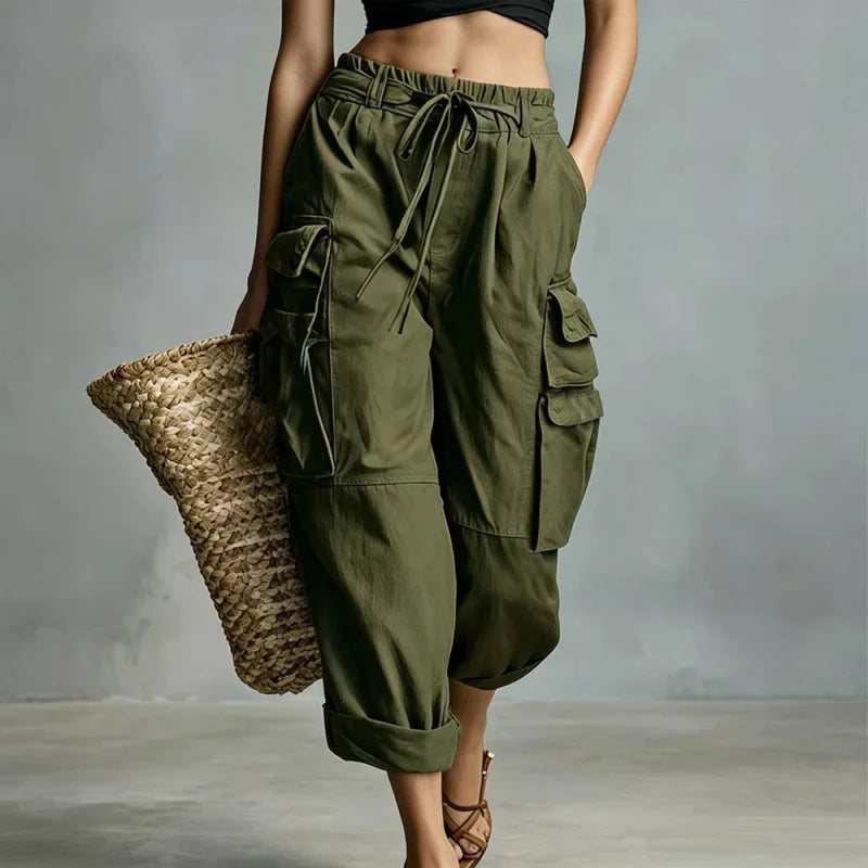Quinn | Relaxed Wide Leg Cargo Pants with Drawstring Waist