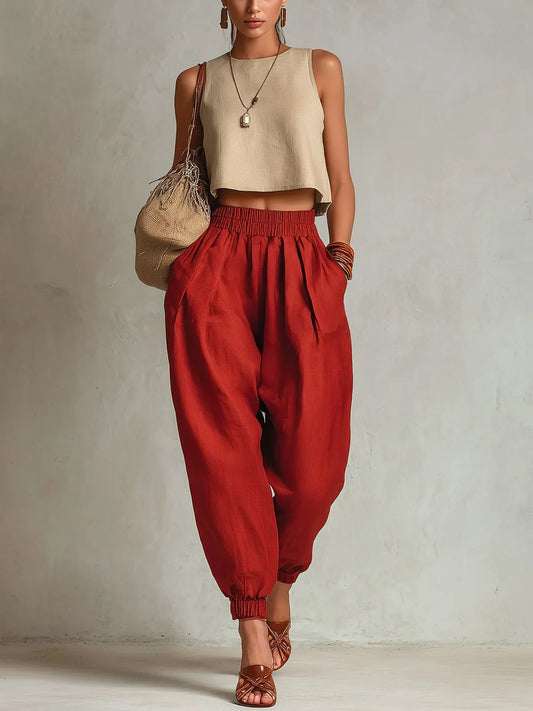 Ashley | Comfy Elastic Waist Harem Pants with Tapered Leg