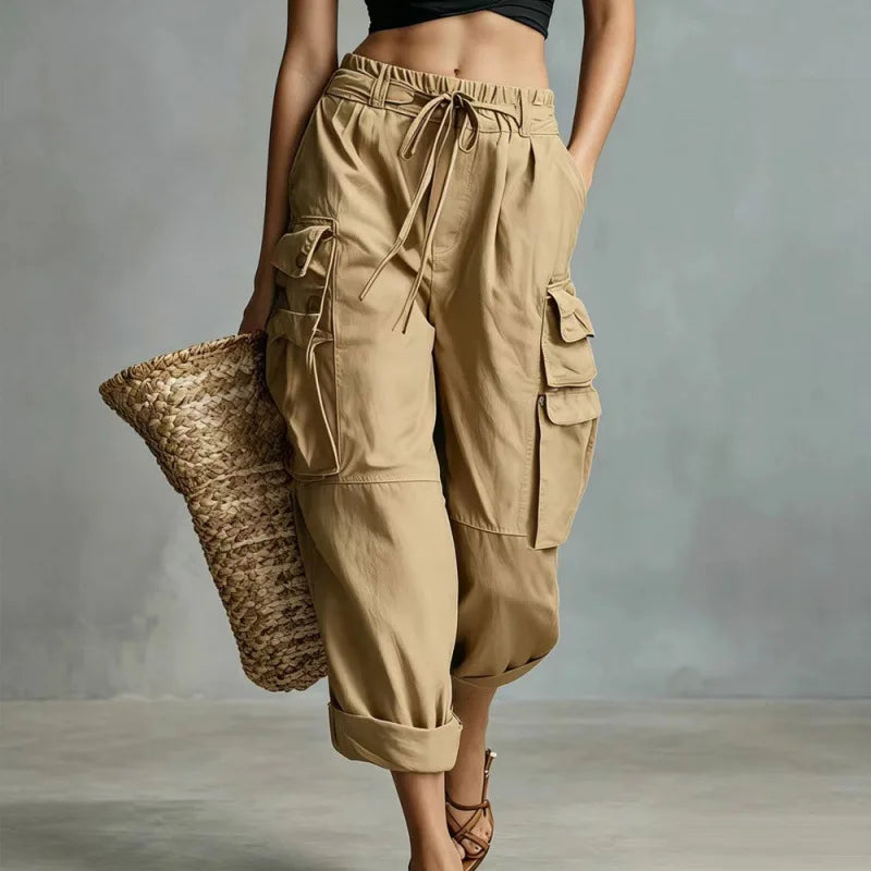 Quinn | Relaxed Wide Leg Cargo Pants with Drawstring Waist