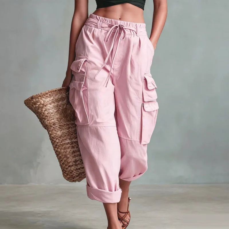 Quinn | Relaxed Wide Leg Cargo Pants with Drawstring Waist