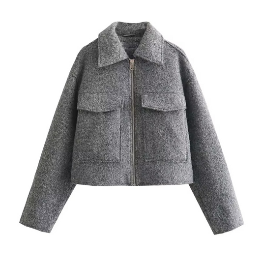 Fiona | Refined Cropped Tweed Jacket with Front Zip and Pockets