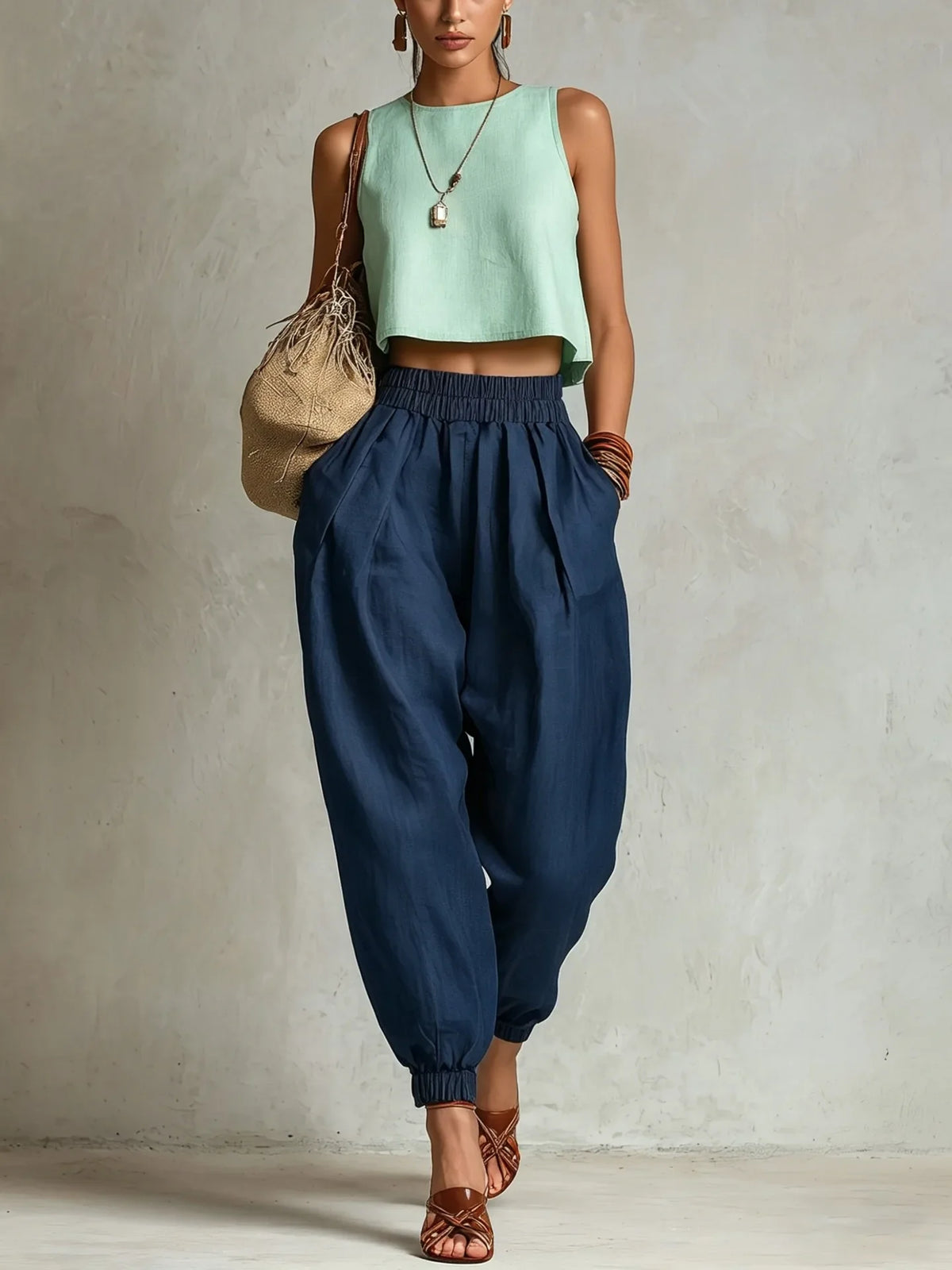 Ashley | Comfy Elastic Waist Harem Pants with Tapered Leg