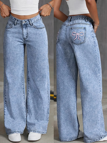 Bel | Relaxed High Waist Wide Leg Jeans with Embroidered Pocket