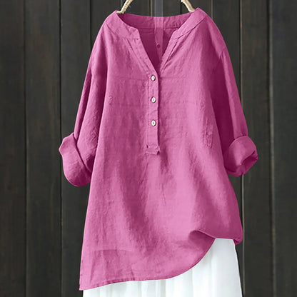 Amara | Women's Breezy Cotton-Linen Tunic-Top Shirt with V Neck and Buttons