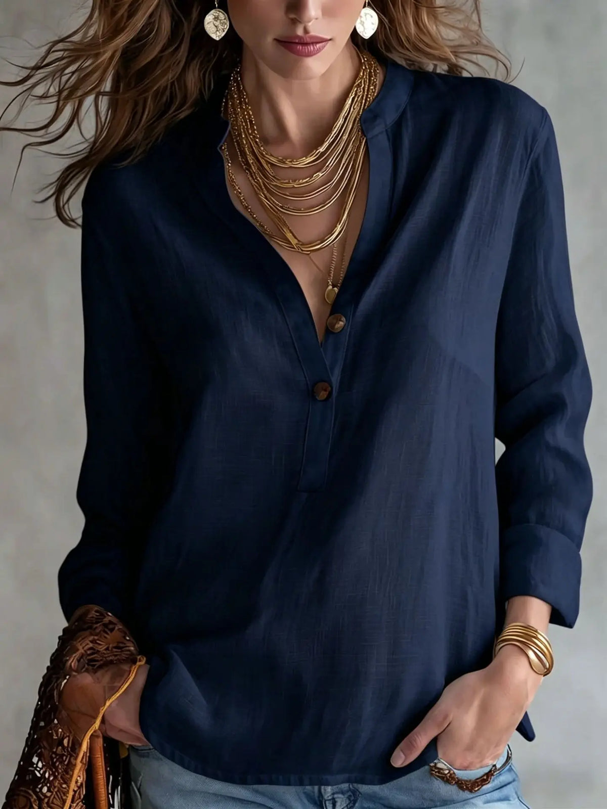Aubrey | Classy Breathable Linen Blend Blouse with Buttons and Sleeves