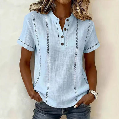 Heidi | Elegant V Neck Blouse with Short Sleeves and Buttons