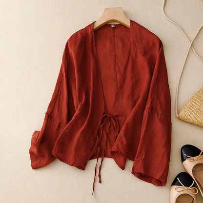 Amelia | Relaxed Cotton Wrap Top with Sleeves and Tie Front