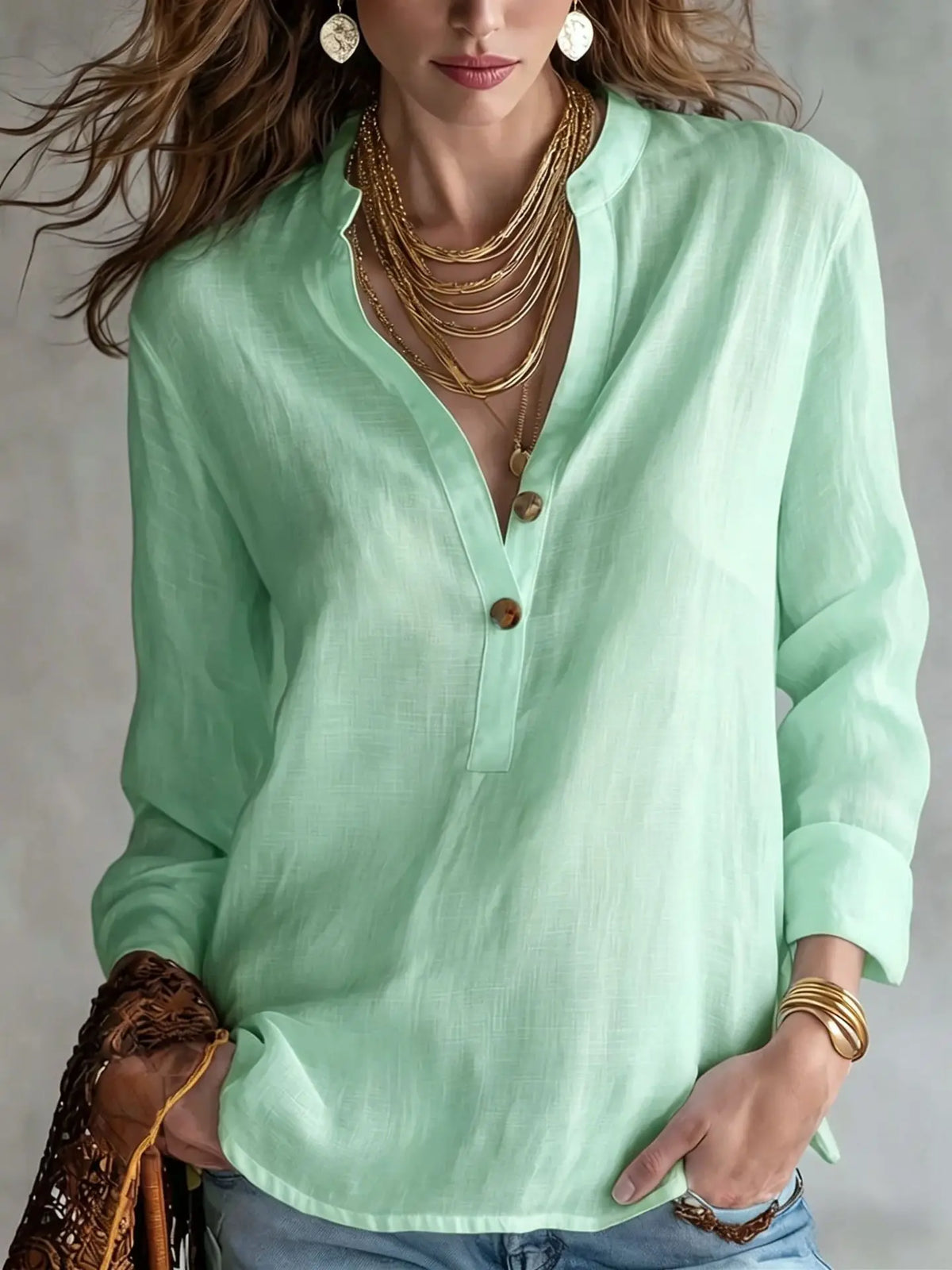 Aubrey | Classy Breathable Linen Blend Blouse with Buttons and Sleeves
