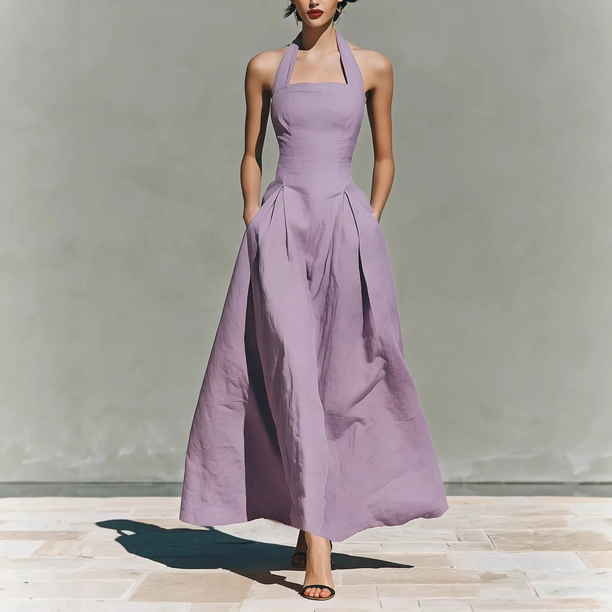 Monroe | Elegant Flowy Sleeveless Halter Maxi Dress for Summer