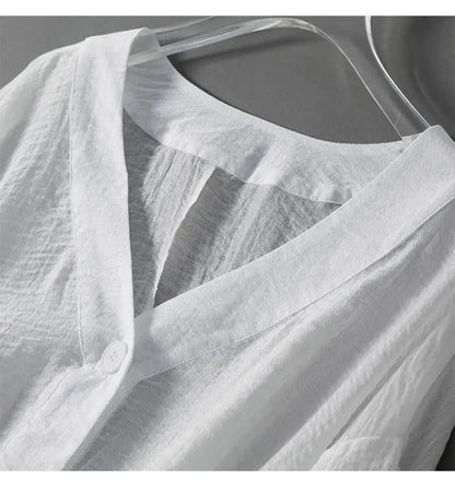 Eliana | Airy Flowing Cotton-Linen Shirt Thin Sleeved Blouse with Buttons