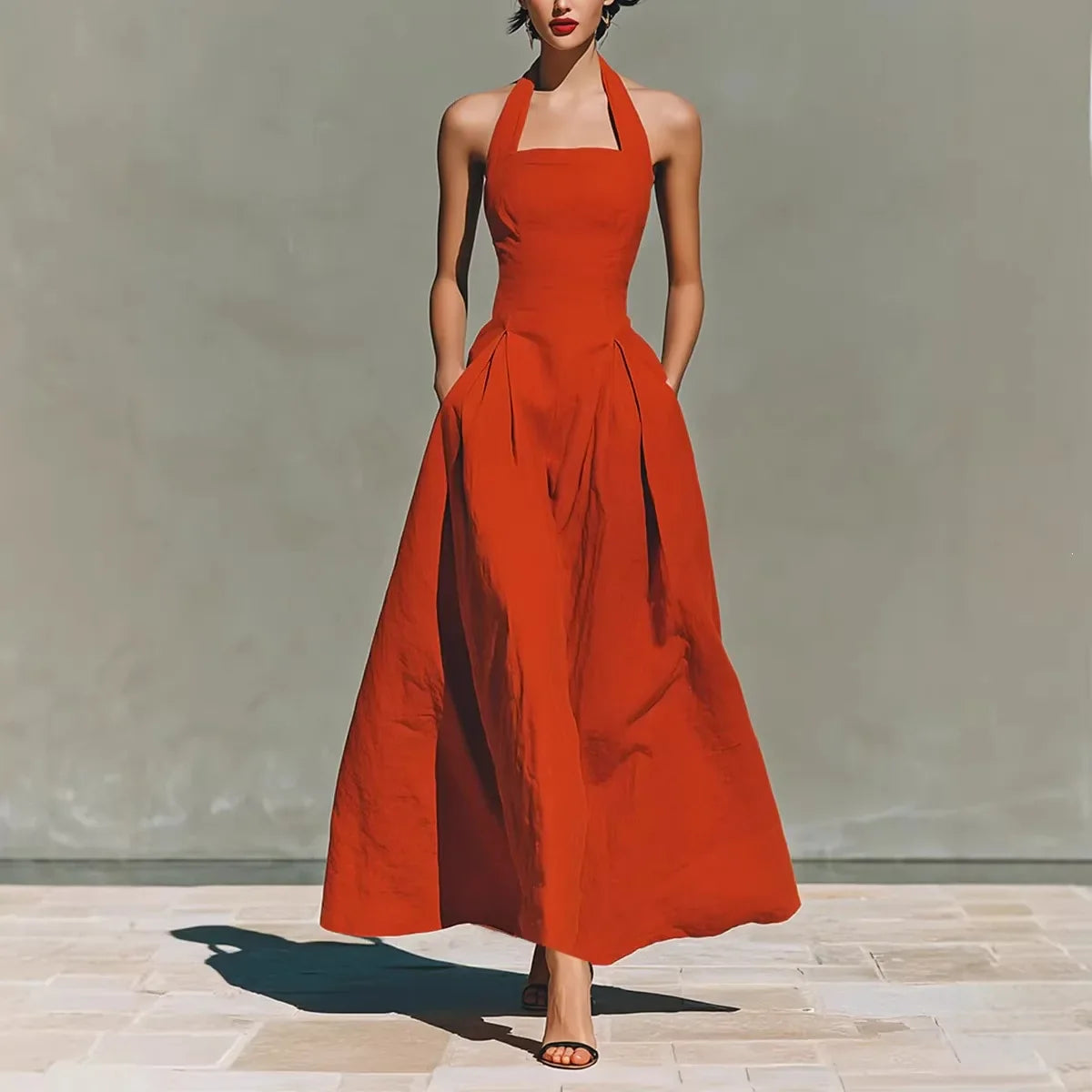 Monroe | Elegant Flowy Sleeveless Halter Maxi Dress for Summer