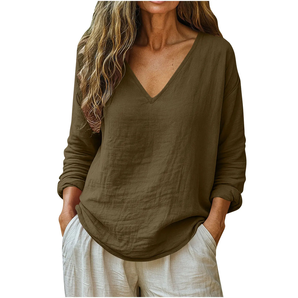 Susy | Breathable Long Sleeve Cotton-Linen Top for Everyday