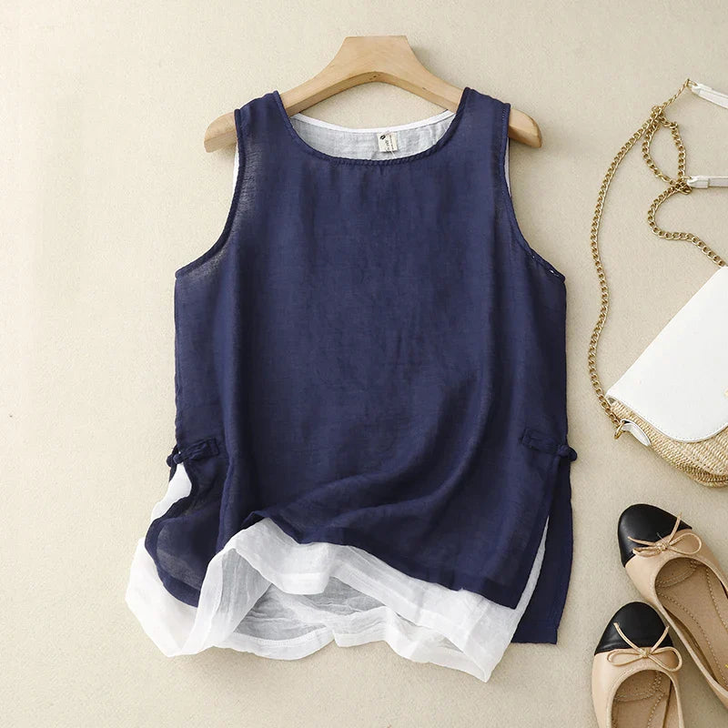 Sofia | Relaxed Double Layer Sleeveless Tank Top in Cotton-Linen Blend