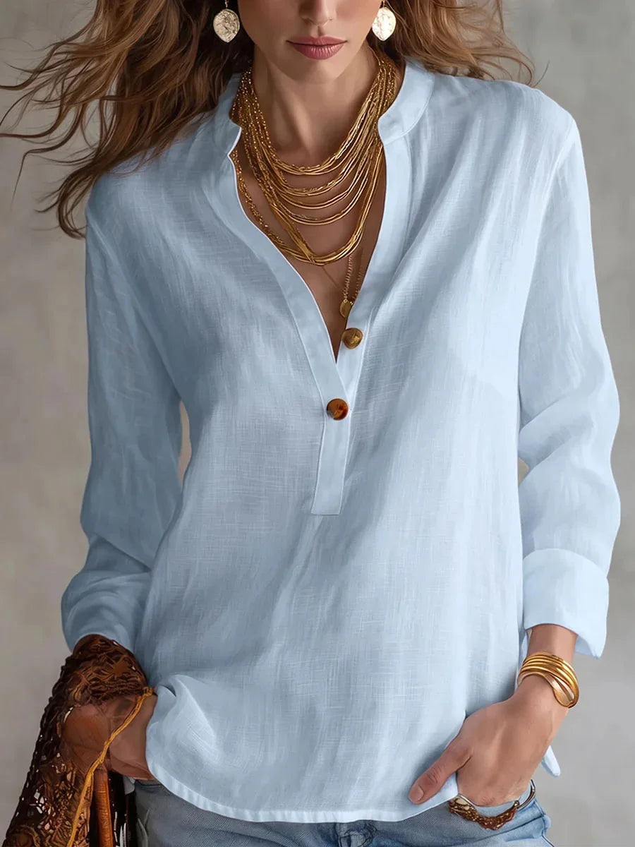 Aubrey | Classy Breathable Linen Blend Blouse with Buttons and Sleeves