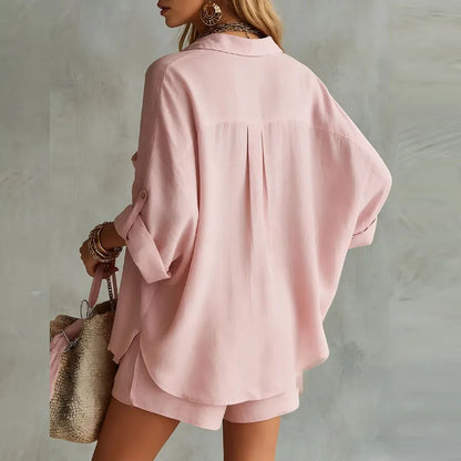 Orlinda | Relaxed Cotton-Linen Two Piece Set with Shirt and Shorts