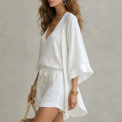 Claudia | Relaxed Cotton-Linen 3 Piece Set with Top and Shorts