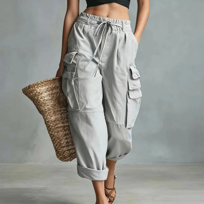 Quinn | Relaxed Wide Leg Cargo Pants with Drawstring Waist
