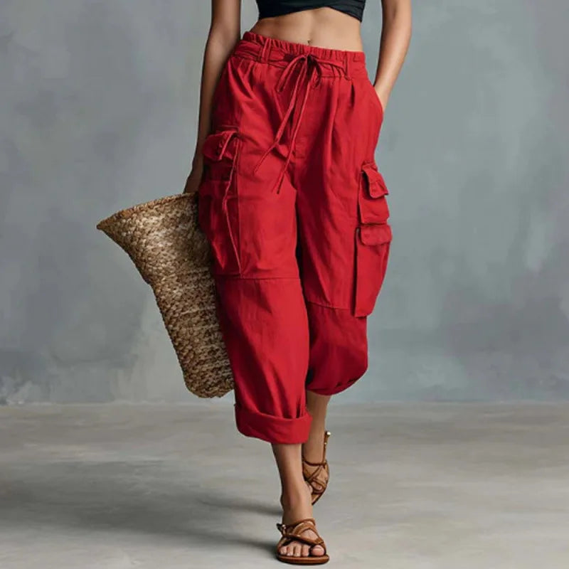 Quinn | Relaxed Wide Leg Cargo Pants with Drawstring Waist