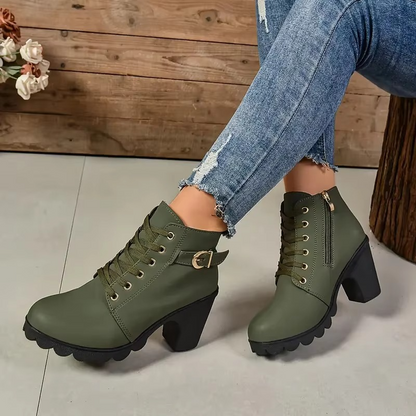 Genevieve | Clean Faux Leather Lace-Up High Heel Boots